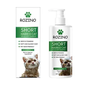 【Ten pack is cheaper】Rozino Short Haired Cat Special Bath Shampoo - Gentle Foaming Formula for Soft & Glossy Hair, Pet Skin Friendly, Vanilla Coconut Oil, 3.38 fl oz