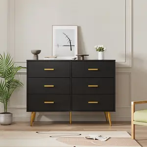 OUTGOODS Spacious Modern 6 Drawer Dresser Cabinet - Sturdy MDF Bedroom Storage Chest with Deep Drawers - Waterproof, Damage-Resistant, Gold Handles - Stylish Furniture for Organized Home, Clothes Storage Cabinet, Drawers Organization