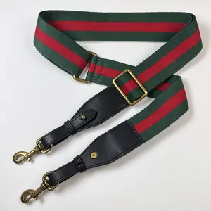 New Crossbody Shoulder Strap Green Navy Red Web Canvas Black Leather Removable Hooks/Clasps