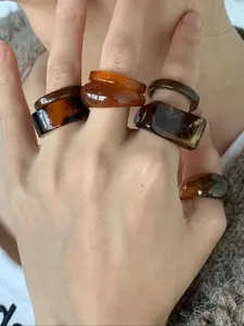 Boho Style Resin Ring Set, Vintage Style Ring, Stackable Ring, Statement Rings, Fashion Accessories for Women & Men, Trendy All-match & Exquisite Jewelry for Birthday Gift