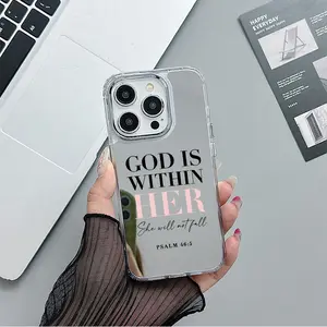 GOD IS WITHIN HER SHE WILL NOT FAIL Mirror Reflective Aesthetic Pattern Casing For iphone 16 15 14 13 12 11 PRO MAX PLUS TPU Frame Acrylic Electroplating Back Stylish Gift Shockproof Protection Anti-Drop Protective Protector Phone Cases Shell Cover