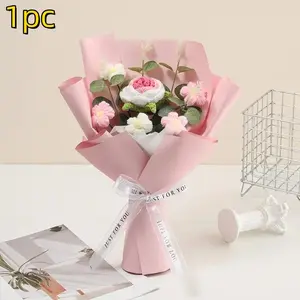 Artificial Flower Bouquet, Birthday Gift Knitted Yarn Flowers, Home Decor, Party Decoration, Decorative Floral Arrangement