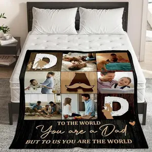 Custom Photo Blanket,  Gift for Father from Daughter Son,  Personalized Father's Day Birthday Gift for Dad Papa Stepdad from Son Daughter, Thoughtful Throw Blankets for Men, Unique Keepsake Gift, father son bed blanket