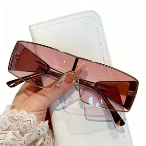 Women New Full Frame Irregularity Shaped Sunglasses Fashionable Popular Metal Glasses Multicolor Lenses Luxury Artsy Men Glasses,Y2K Rimless Rectangle Sunglasses for Women
