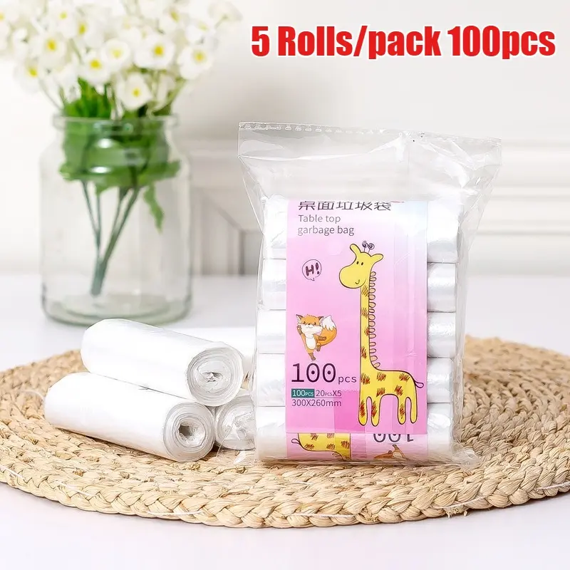 5 Rolls/pack 100pcs Desktop Small Garbage Bag Small Cat Poop Garbage Bag Office Home Car Thick Disposable Plastic Bag Durable Trash Bag