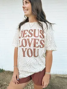 CHEETAH: Jesus loves you Tee *Color on color
