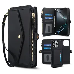 Genuine Leather Flip Case for iPhone 16 Pro Max - Premium, Drop-Resistant Protective Cover with Wrist Strap |   Stylish & Sophisticated Design (Retro/Niche Aesthetic) - Suitable for iPhone 15 Pro, 13, 12, and 17 Models (Ideal for Women & Business Professi