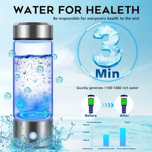 Hydrogen water bottle, hydrogen-rich water cup, USB-charged hydrogen electrolysis generator (3 minutes charge), fitness