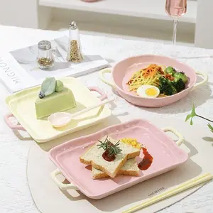 ELITEQUO Ceramic 12 Inch Rectangular Salad Plates, Dinner Plates, Pasta Dessert Plates for Appetizer, Sushi, Fruit - Microwave/oven/Dishwasher Safe - Serving, Stylish Pretty  Plates