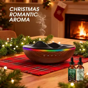 Multifunctional Aromatherapy Speaker Machine with Cool Mist Aromatherapy Bluetooth Music Timer 5 Buttons Strength Adjustment Day-Night Mode 7-Color LED Light Air Purification Humidification Free Tea Tree Essential Oil Set