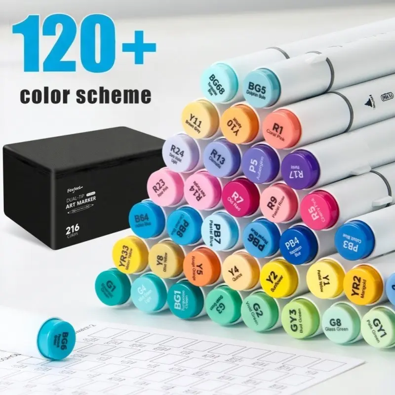 Professional Dual-Ended Marker Set, 120/168/216 Colors, Lightweight, Easy Control, Ideal for Comics, Art Sketches, Gift for Artists