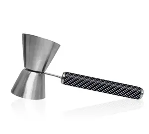 Carbon Fiber Drink Jigger, Stainless Steel Bar Utensils with Printed Handle, .75oz x 1.25oz Utility Bar Tool