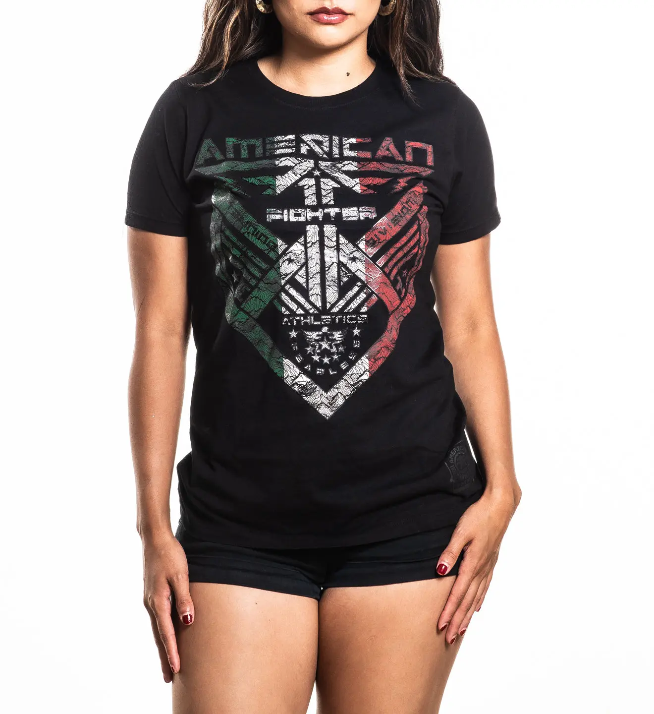 American Fighter Women's Kentfield Short-Sleeve Tee - Casual 100% Cotton Round Neck with Black Foil Art and Heat Transfer Label, Graphic, Shirt, Xs