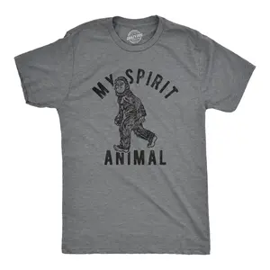 Mens My Spirit Animal: Bigfoot T Shirt Funny Sasquatch Sarcastic Graphic Novelty Tee Mens Funny T Shirts Cool Vintage Fashion T-Shirt Gift Classic Menswear Funny Animal Short Sleeve Novelty Tees for Guys Dark Grey