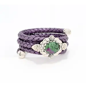 American West Sterl & Leather East-West Gemstone Coil Bracelet