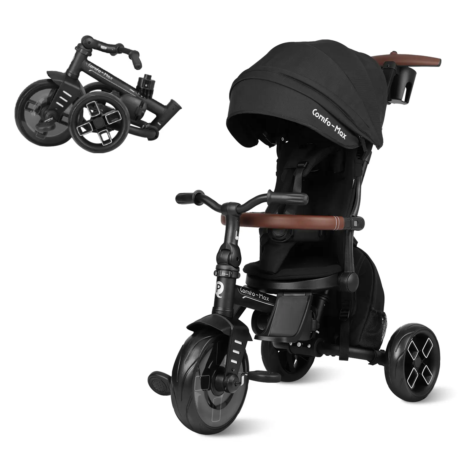 7 in 1 Baby Tricycle for Ages 10 Months to 6 Years Old,Foldable Toddler Bike Stroller with Removable & Adjustable Canopy, Parent Handle, 5-Piont Safety Harness,Storage Basket-New Mom Gifts Baby Trike Folding Stroller Travel System Stroller