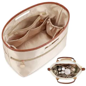 Tote bag organizer with handles, satin handbag organizer, compatible with Longchamp Le Pliage Tote Bag, LV Neverfull MM, Coach City 33, Speedy 30, G.oyard PM, and other styles. Handbag divider organizer, beige / Large, Medium, Small
