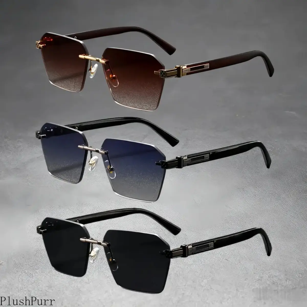 Men's Geometric Rimless Sunglasses with Gradient Tint Lenses and UV400 Protection for Outdoor Sports, Fashionable Sunglasses, Men's Sunglasses tiktokshopbacktoschool