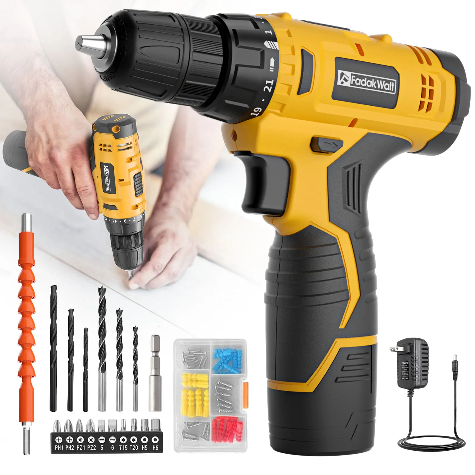 FADAKWALT 12V Cordless Drill Driver Set, Electric Screwdriver Combo Kit, Household Hardware Power Tools for Home Repair & DIY