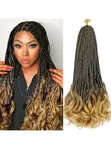 Women's Crochet Curled Goddess Box Braids Pre-Made French Curl Hair Extensions, 14/18/20/24 Inches, 8 Packs, Long Wigs, Synthetic Braided Hair