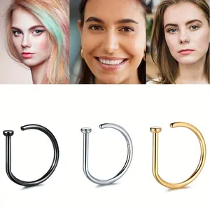 1/3/5/10pcs Rock Style Stainless Steel D-Shaped Fake Nose Ring Non-Piercing Septum Clip Minimalist Design Layered Stacking Unisex Body Jewelry