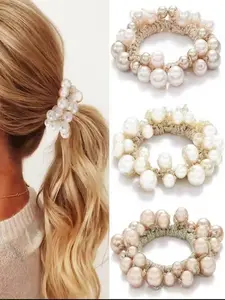 Pearl Hairband Elastic Headbands, Fashionable Ponytail Holders for Women, 3-Pack Accessory Set, Stylish Hairstyling Essentials