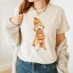 Comfort Colors Halloween Golden Doodle Shirt, Doodle Mom Shirt, Pumpkin Cute Beanie Dog Cotton Fit Collar Top