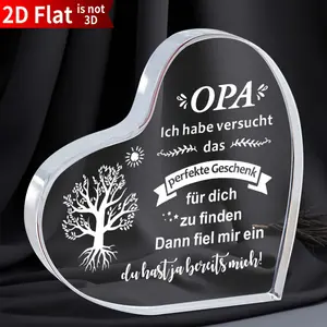 German Christmas 1 Piece German Grandpa Gift, Acrylic Heart-shaped Souvenir, Grandpa Birthday Gift, Grandson's Gift for Grandpa, Souvenir, Home Decoration, Christmas Gift