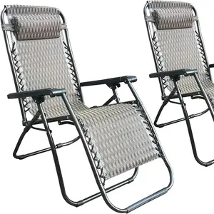 Zero Gravity Lounge Chair Set of 2 Gray Mesh Design with Head Rest Adjustable Recliners Lightweight Portable for Comfortable Relaxation