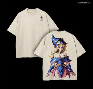 Dark Magician Girl Yugioh Anime Double Printed Vintage Washed Tee Unisex Oversize Heavyweight Cotton T-shirt for Anime Fans and Lovers