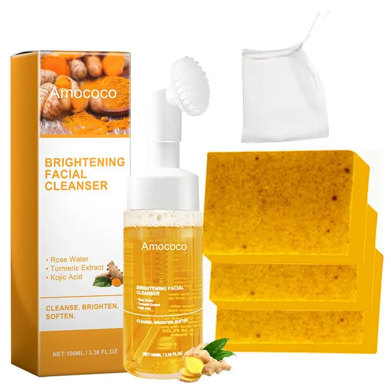 Turmeric Wash and Care two PieceSet, TurmericCleansing Mousse, Turmeric SoapFacial Cleansing Skincare FacialCleansing Cleanser Facial Wash Comfort