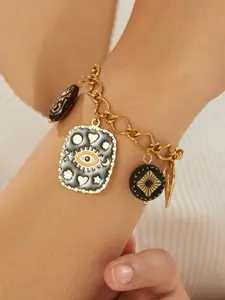 Stainless steel gold evil eye charm bracelet for women