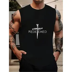 Men's Sleeveless Tank Top Featuring a Design of a Redeemed Cross Sword Inspired by Christian Faith Perfect for Workouts This Black Muscle Shirt Offers Fast-Drying Performance And a Slim Fit 2026 Summer Unisex Vest/Fitness Casual Printed T-Shirt