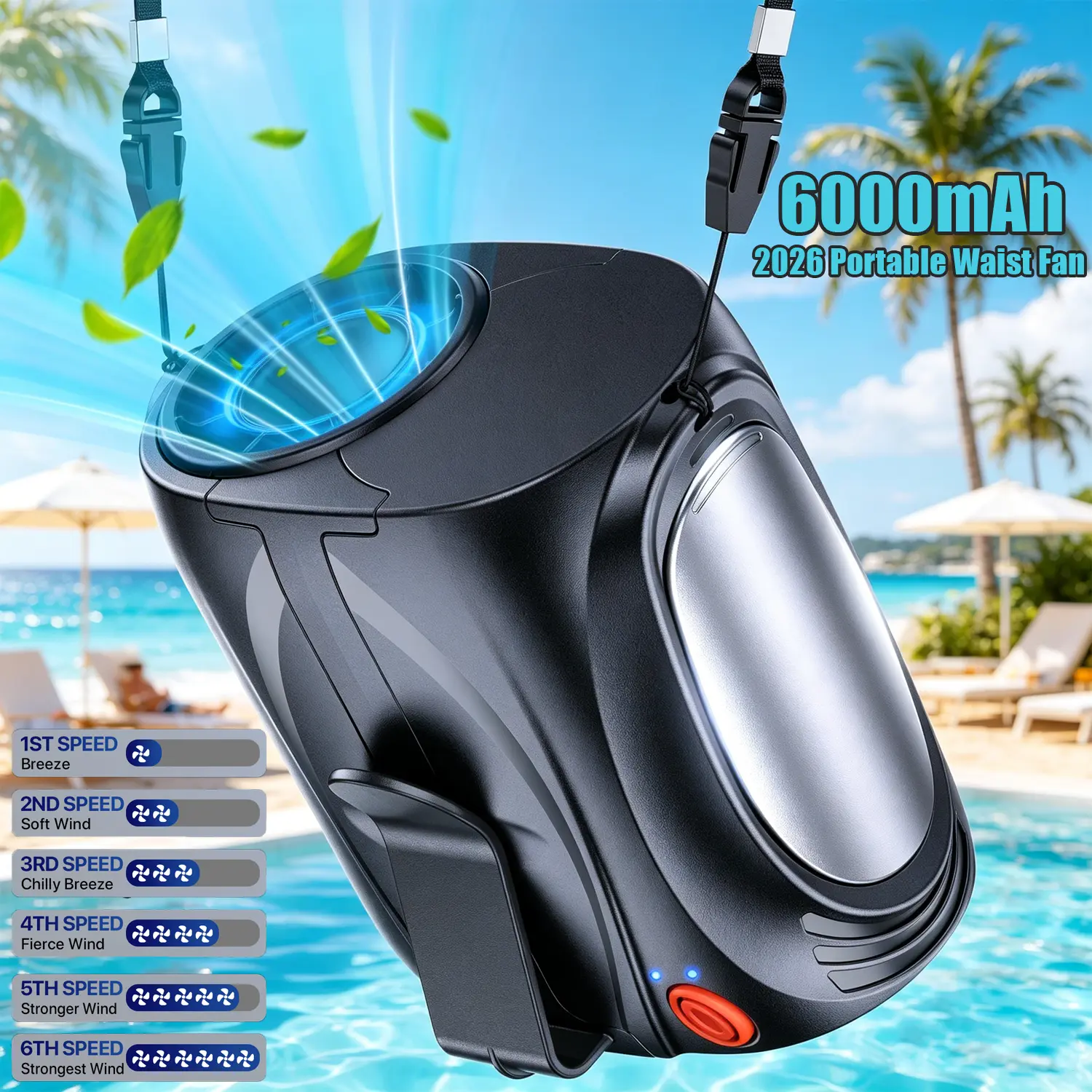2026 AI Portable Waist Fan, 6 Speeds 16000RPM Strong Turbo Airflow, 40H Max Cooling Battery Powered Personal Fan Rechargeable, Hands-Free Shirt/Belt/Neck Fan for Work, Outdoor, Travel, Gift for Men