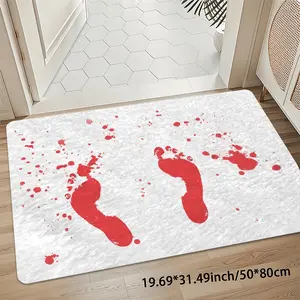Red Bloody Footprint Splatter Rug, Horror Crime Scene Door Mat & Entryway Rug for Halloween Decor, 8mm Thick 850gsm Soft Velvet Mat, Non-Slip Washable Runner for Kitchen Bathroom Bedroom Living Room Laundry Room Mudroom Garden Camping Office Playroom Mats