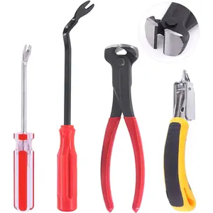 4Pcs Nail Puller and Staple Remover Tool Set, 7" End Cutting Pliers, Staple Puller, Tack Lifter, Fastener Remover for Furniture Floor Wall Car Photo Frame