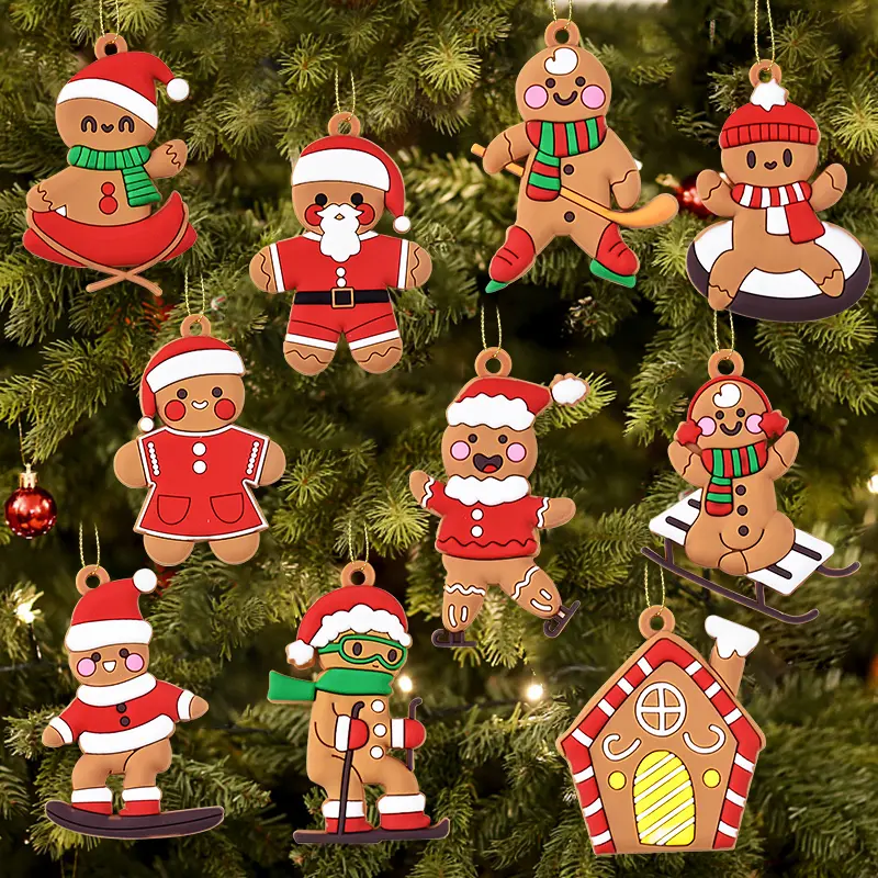 10pcs Hangable Man Shape Sport Gingerbread Ornament Set with Hanging Hooks - Christmas Tree Decorations, Festive Party Supplies, 2024 Xmas Home Decor, 2025 New Year Gifts, Decorative