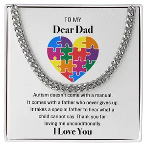 Autism Dad Cuban Link Chain, Father's Day Gift for Dad, Tiny Puzzle Piece Necklace, Autism Awareness for Dad, Appreciation Present