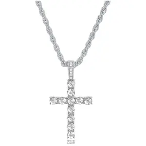 Cross Necklace Cubic Zirconia Diamond Cross Necklace 20 inch Cute Simple Pendant Gold Silver Chain Jewelry Gift for Men and Women