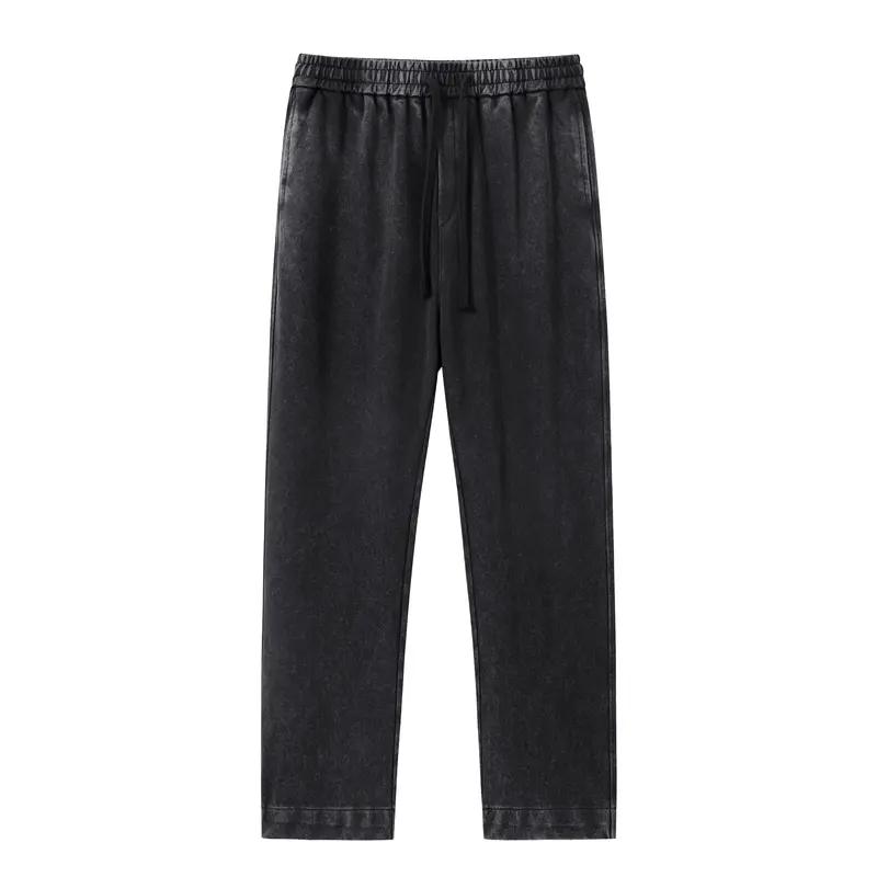 Men’s Plain Pure Cotton Casual Chic Drawstring Pants - Mid-Waist Elastic Waistband, Slim-Fitting Straight-Leg Long Trousers for Everyday Streetwear (Spring, Autumn)