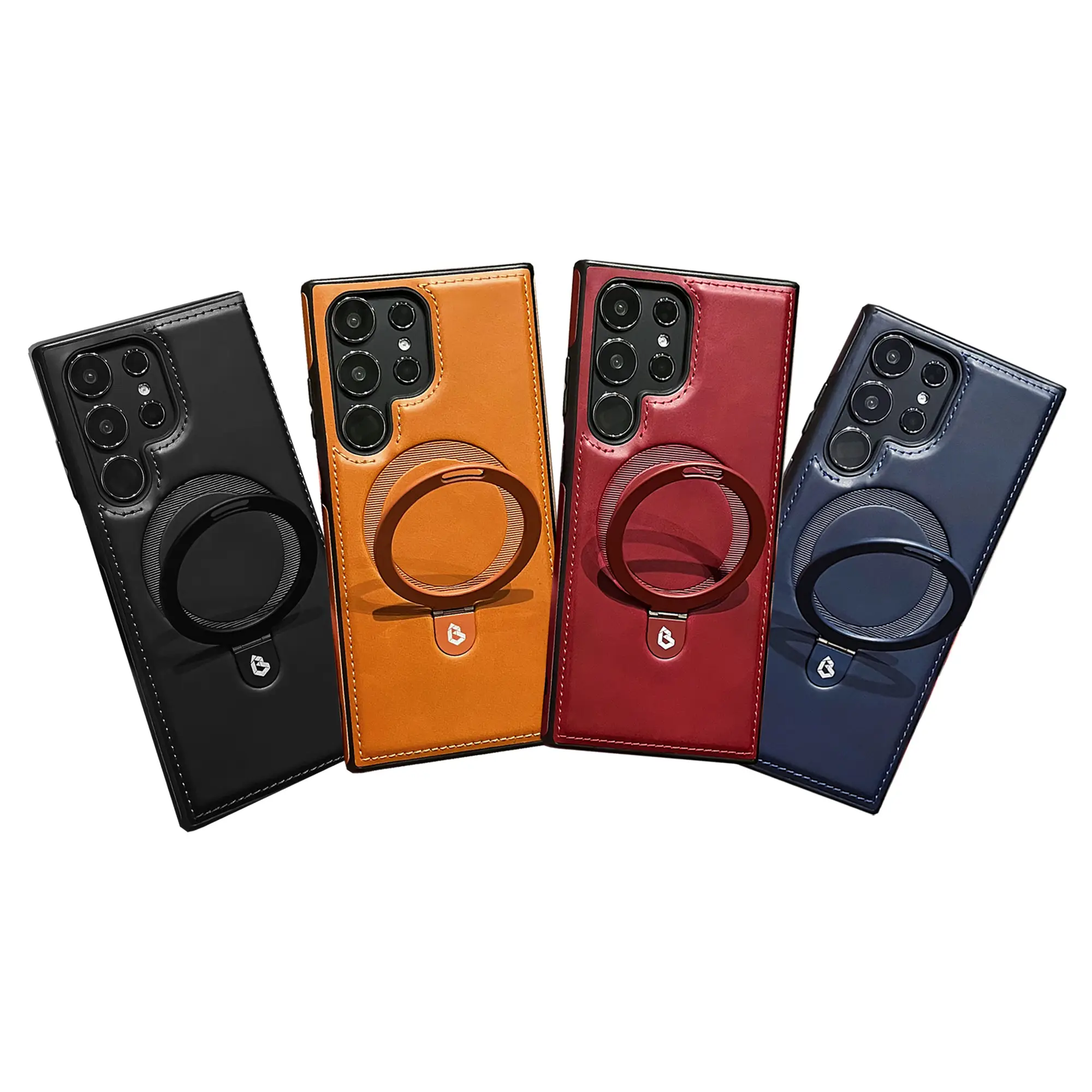 NganGee Leather Protective Case for Samsung Galaxy S24Ultra, S23Ultra, S22Ultra, S24, S23, S22 with Metal Stand and Shockproof Casing