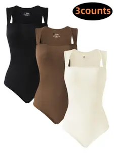 Women's Solid Color Square Neck Shapewear Bodysuit, Abdomen Bodysuit, Tummy Control Shaper, Ladies Shapewear for All Seasons