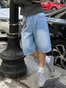 Men's Baggy Denim Jorts, Loose Fit Knee-Length Shorts, Classic Vintage Washed Jeans, Streetwear Casual Pants for Y2K Hip Hop Style
