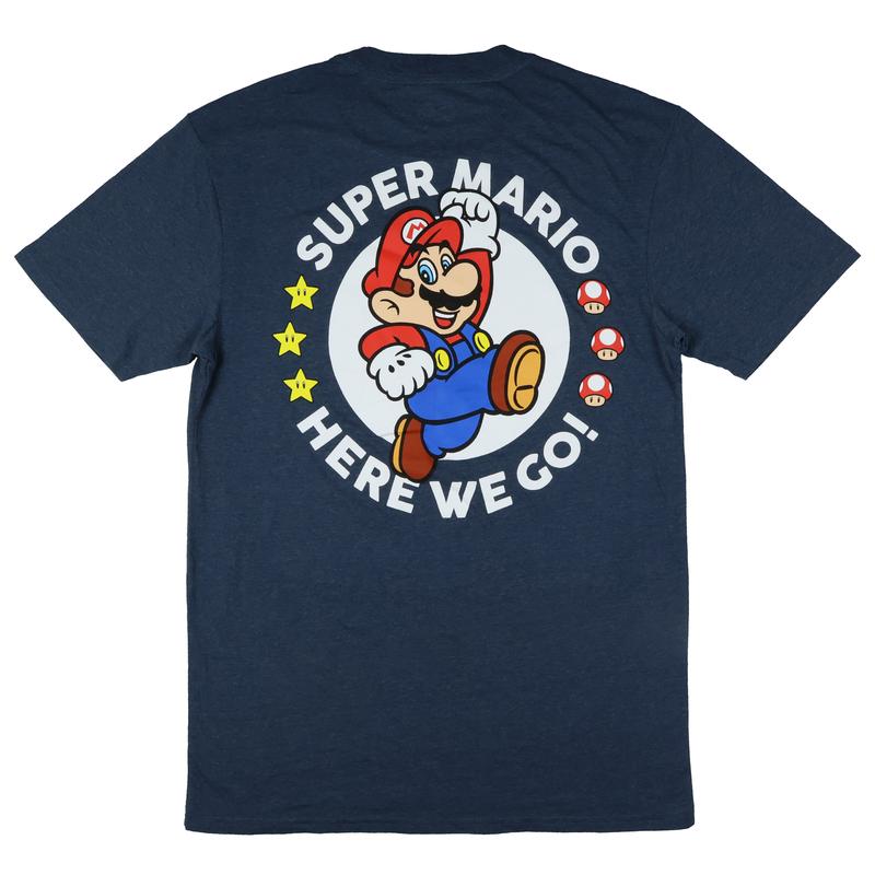 Super Mario T-Shirt Men's Here We Go Double Sided Big and Tall Tee