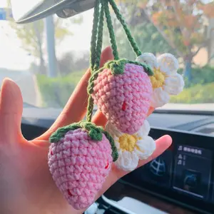 Strawberry Design Car Mirror Hanging Ornament, 1 Pair Car Interior Decoration Accessories, Interior Mirror Hangings, Car Trinkets