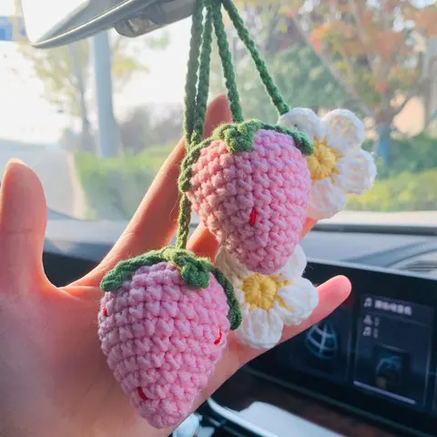 Strawberry Design Car Mirror Hanging Ornament, 1 Pair Car Interior Decoration Accessories, Interior Mirror Hangings, Car Trinkets, Car Interior Ornaments, Car Interior Accessory, Aesthetic Car Accessory, Car Decorations Interior, Car Interior Decorative