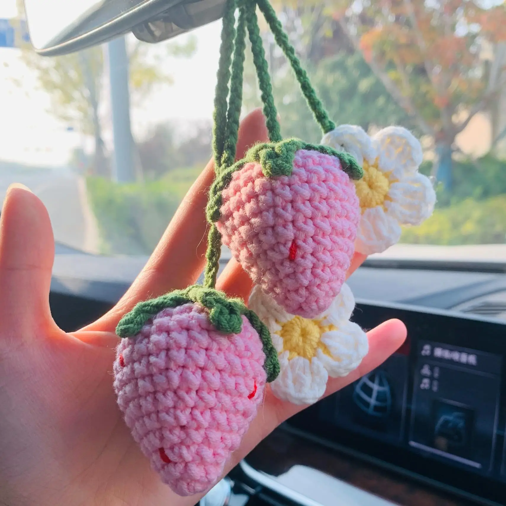 Strawberry Design Car Mirror Hanging Ornament, 1 Pair Car Interior Decoration Accessories, Interior Mirror Hangings