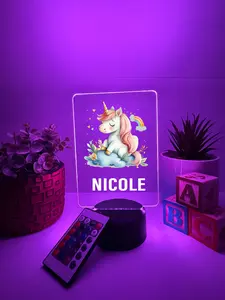 Cute Unicorn 4, Rainbow, LED Night Light Birthday Gifts For Toddlers, kids, Baby, Newborn, Girl, Christmas Present, Baby Shower, Bedroom Decor, FREE Personalization, 16 Color Options light with remote included, Made in USA, Push Gift Nursery Decoration