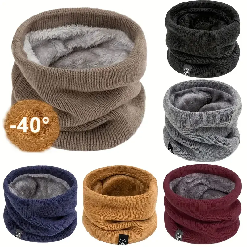 FEITAI Unisex Knitted Neck Warmer Fall Winter Windproof Thick Plush Lining Solid Color Warm Cold Weather Men Women Outdoor Cycling Neck Protector Scarf