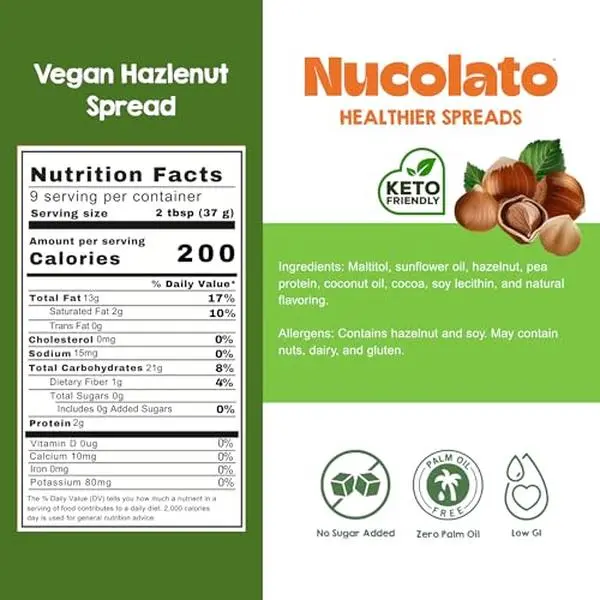 Nucolato Vegan Hazelnut Spread | Healthy Snacks, Protein Snacks, Gluten Free, Keto, Low Carb, Vegan, Sugar Free, Added Protein, Perfect Dessert & Breakfast Topping